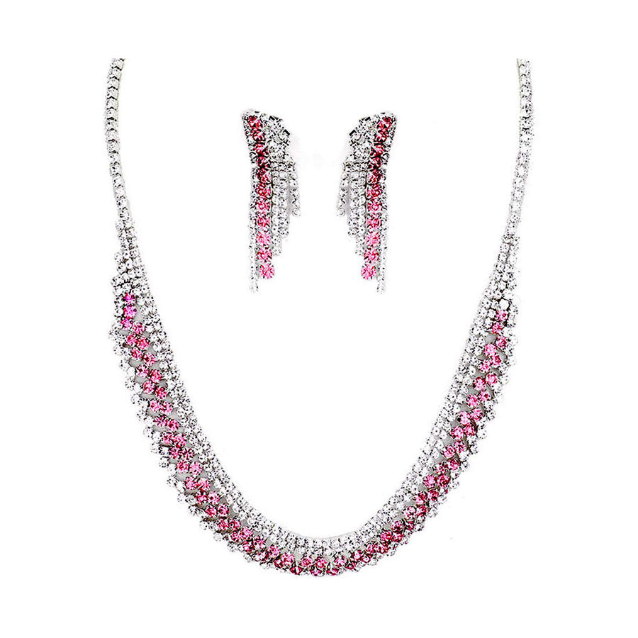 Sparkling Pink Rhinestone Crystal Statement Necklace Set