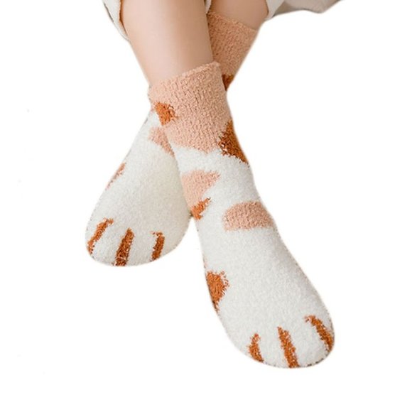 Black Orange Spots Kitty Cat Print Plush Socks