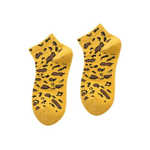 Yellow Leopard Pattern Low Ankle Socks