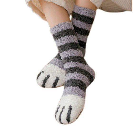 Black Stripe Kitty Cat Print Plush Sock