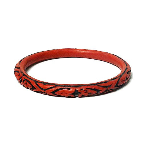 Bold Scroll Cinnabar Red Black Bangle Bracelet