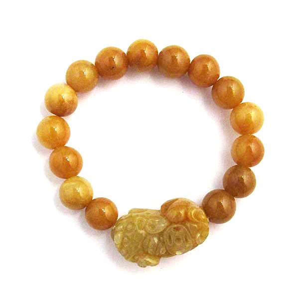 Yellow Jade Beads With Buddha Charm Stretchy Bracelet