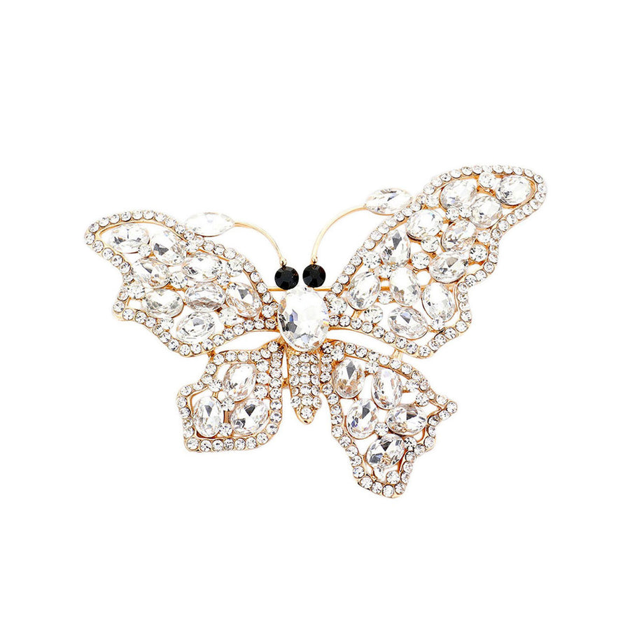 Dazzling Oversized Multi-Faceted Crystal Butterfly Brooch