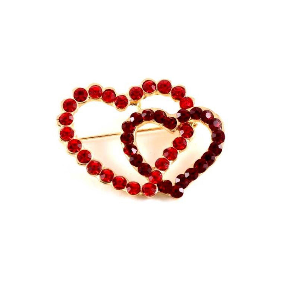 Romantic Red Double Hearts Crystal Brooch