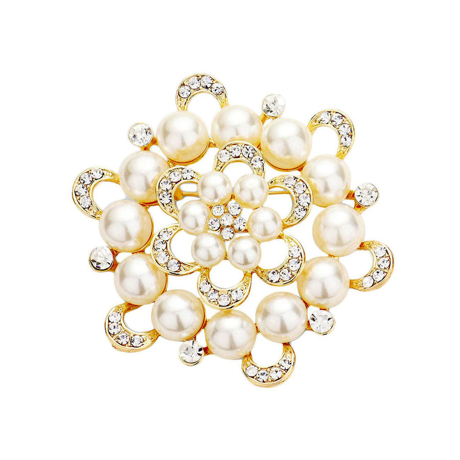 Gorgeous Oversized Pearly Crystal Floral Brooch