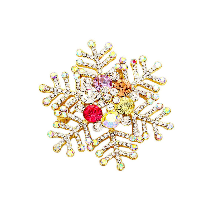 Holiday Colorful Crystal Rhinestone Snowflake Brooch