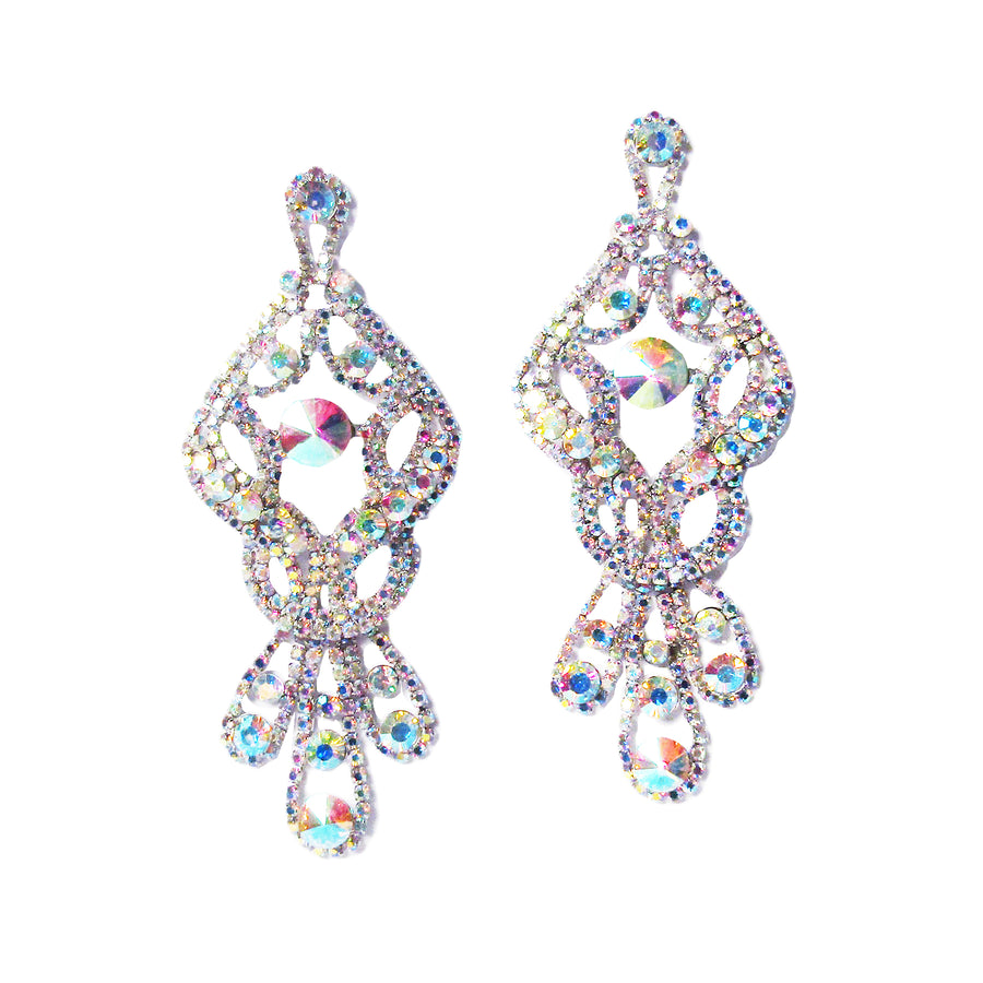Ultra Jumbo Dazzling Rhinestone Dangle Crystal Fringe Statement Earrings