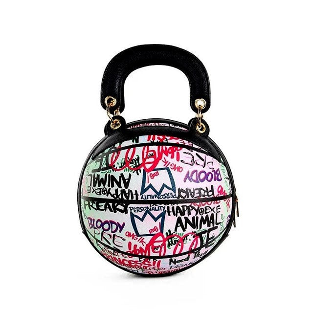 Fashion Pink Multi Graffiti Print Basketball Top Handle Shoulder Bag