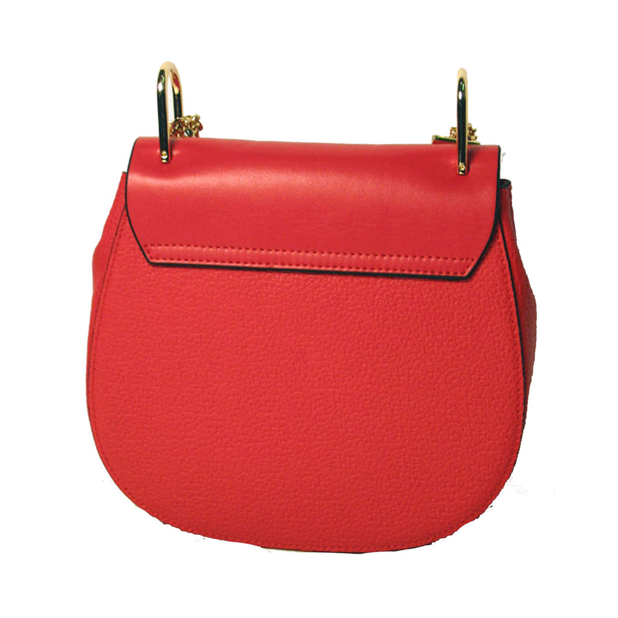 Red Clasp Genuine Leather Chain Crossbody Handbag