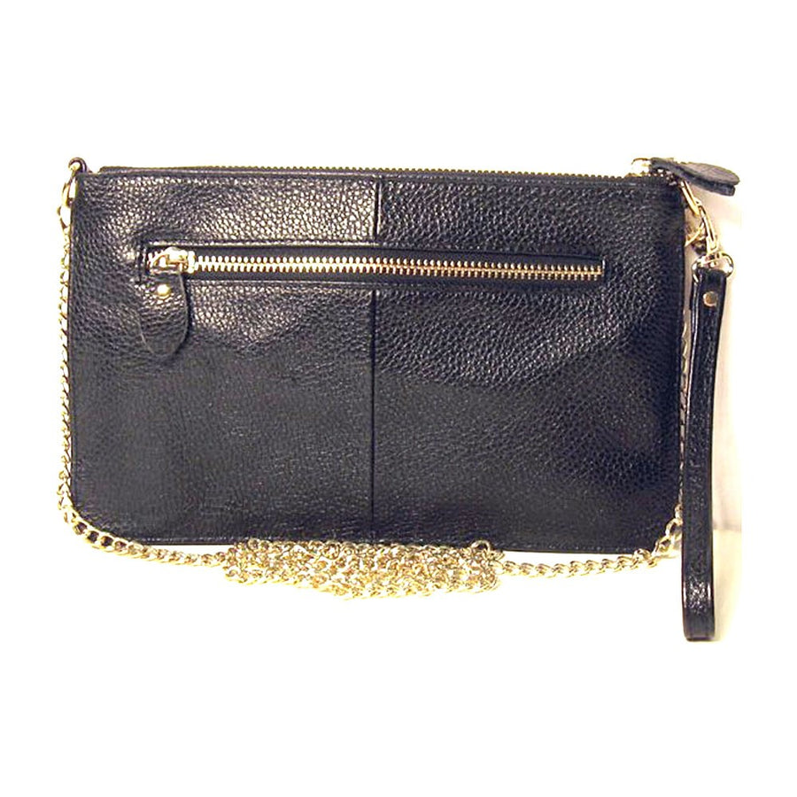 Genuine Black Leather Wristlet Clutch Bag
