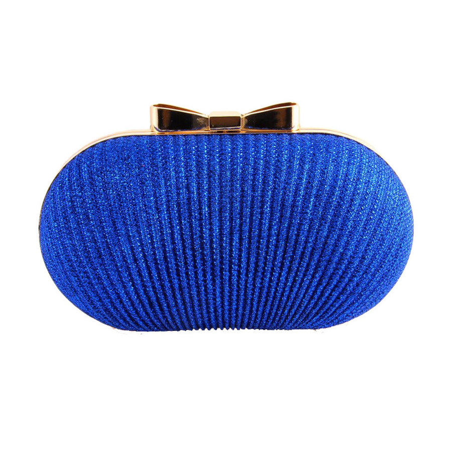 Blue Satin Pleated with Bow Minaudiere Evening Bag