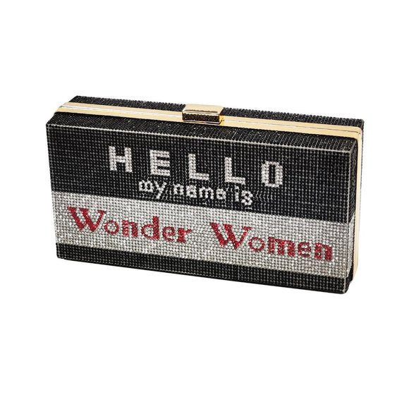 Hello My Name is Wonder Women Rhinestone Evening Clutch Case