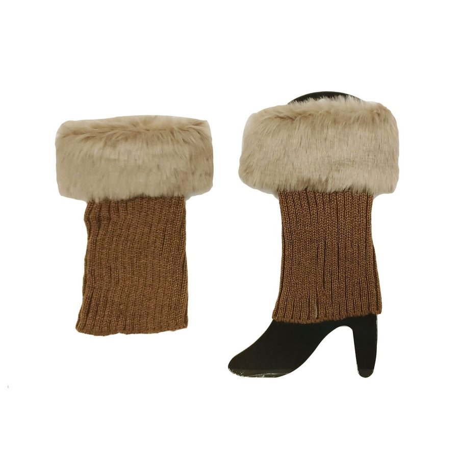 Taupe Brown Furry Knit Cuff Leg Warmers