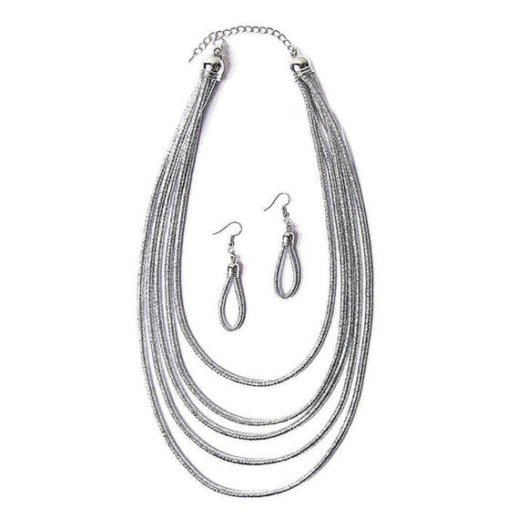 5 Strand Silver Cable Rope Necklace Set