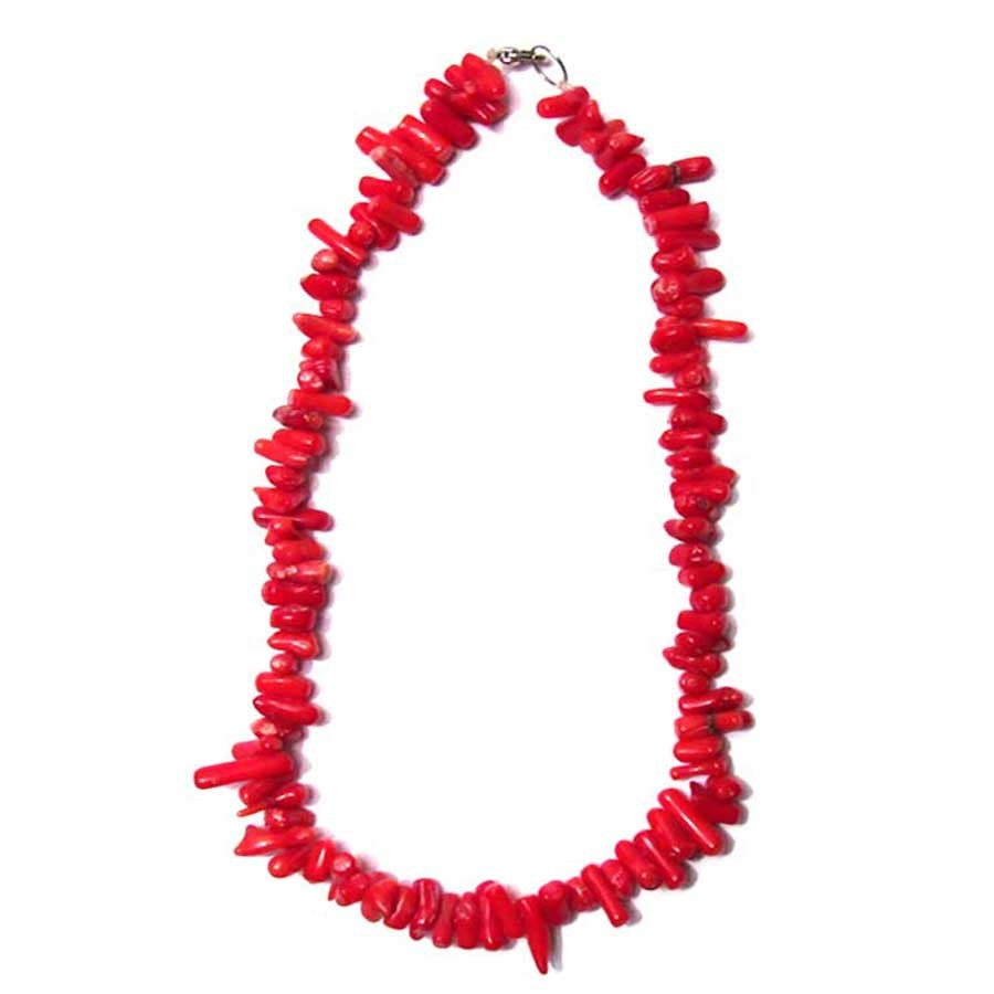 Boho Strand Flame Red Genuine Coral Bits Necklace