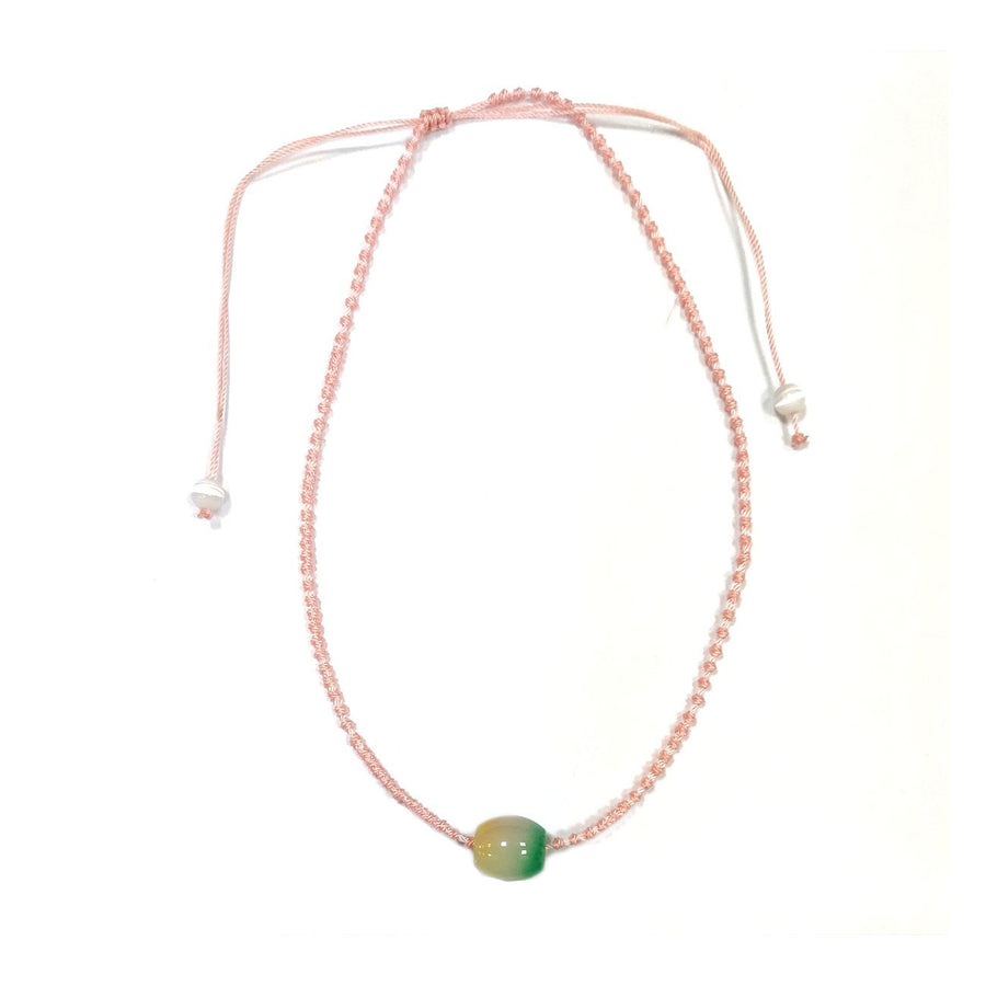 Romantic Jade Drum Pink Silk Cord Choker Necklace