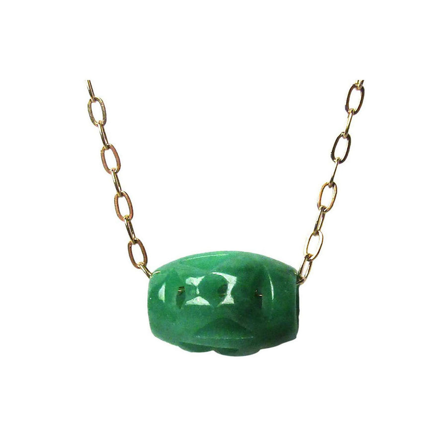 Gorgeous Carved Jade Barrel Gold Chain Necklace
