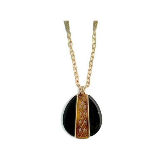 Stunning Tear Black Gold Tone Chain Pendant Necklace