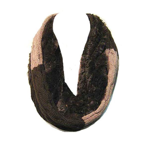 Soft Brown Faux Fur & Knit Infinity Scarf