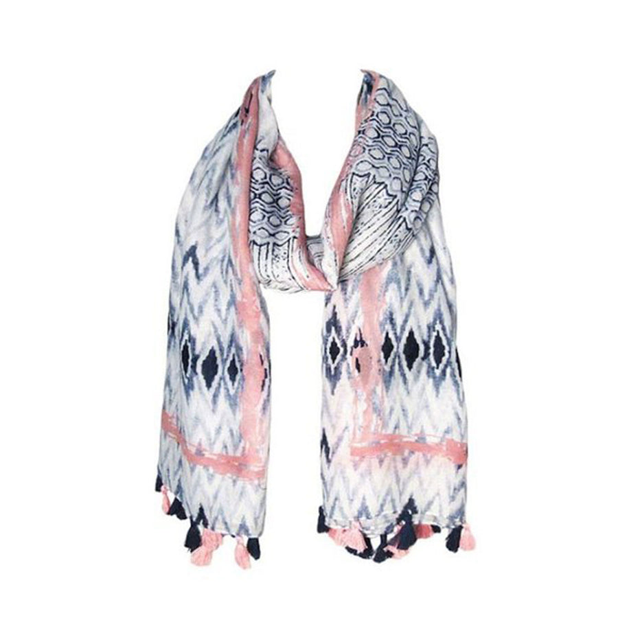 Pink Navy Blue Abstract Pattern Scarf