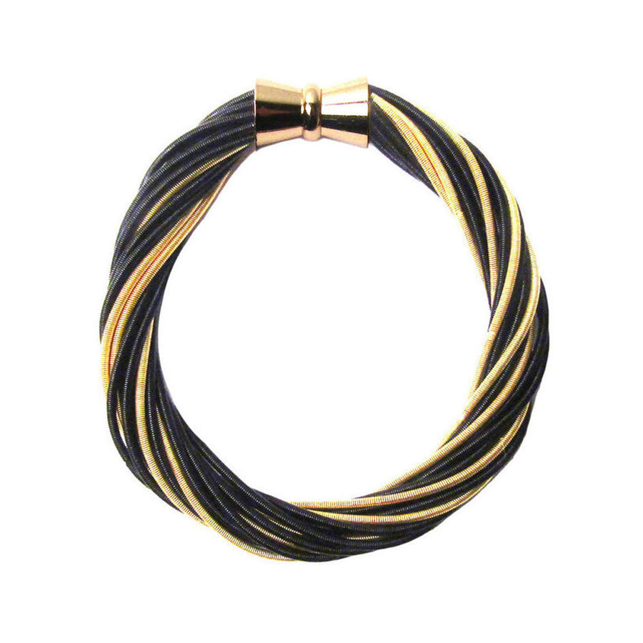 Handcrafted Gold Black Multi Strand Twist Piano Wire Bracelet