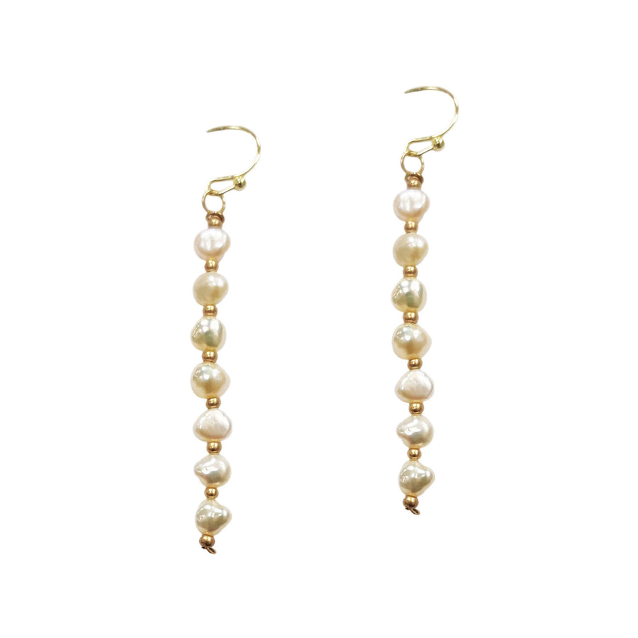 Handcrafted 14k Gold Plated Fresh Water Pearl 2.25" Dangle Earrings