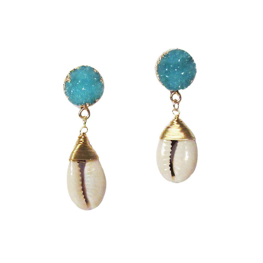 Blue Gold Puka Seashell Earrings