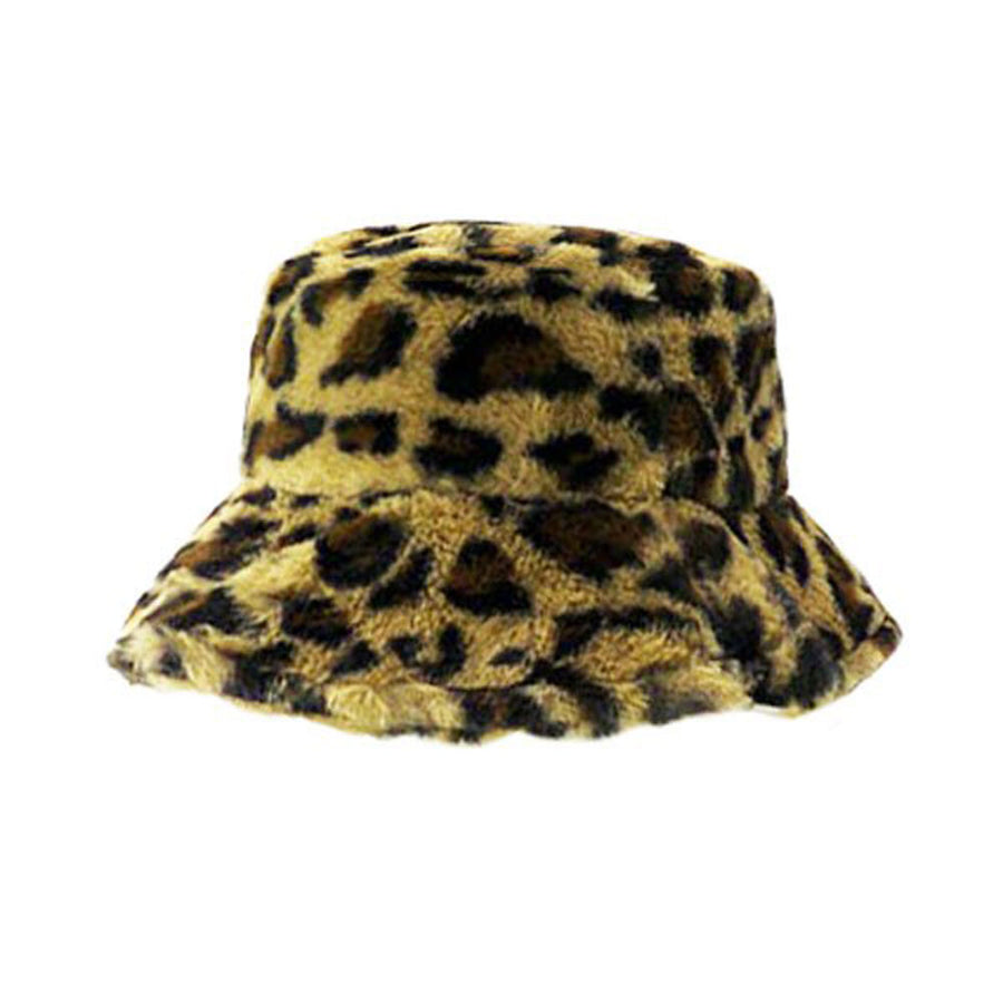 Super Stylish Dark Brown Leopard Fluffy Faux Fur Bucket Hat