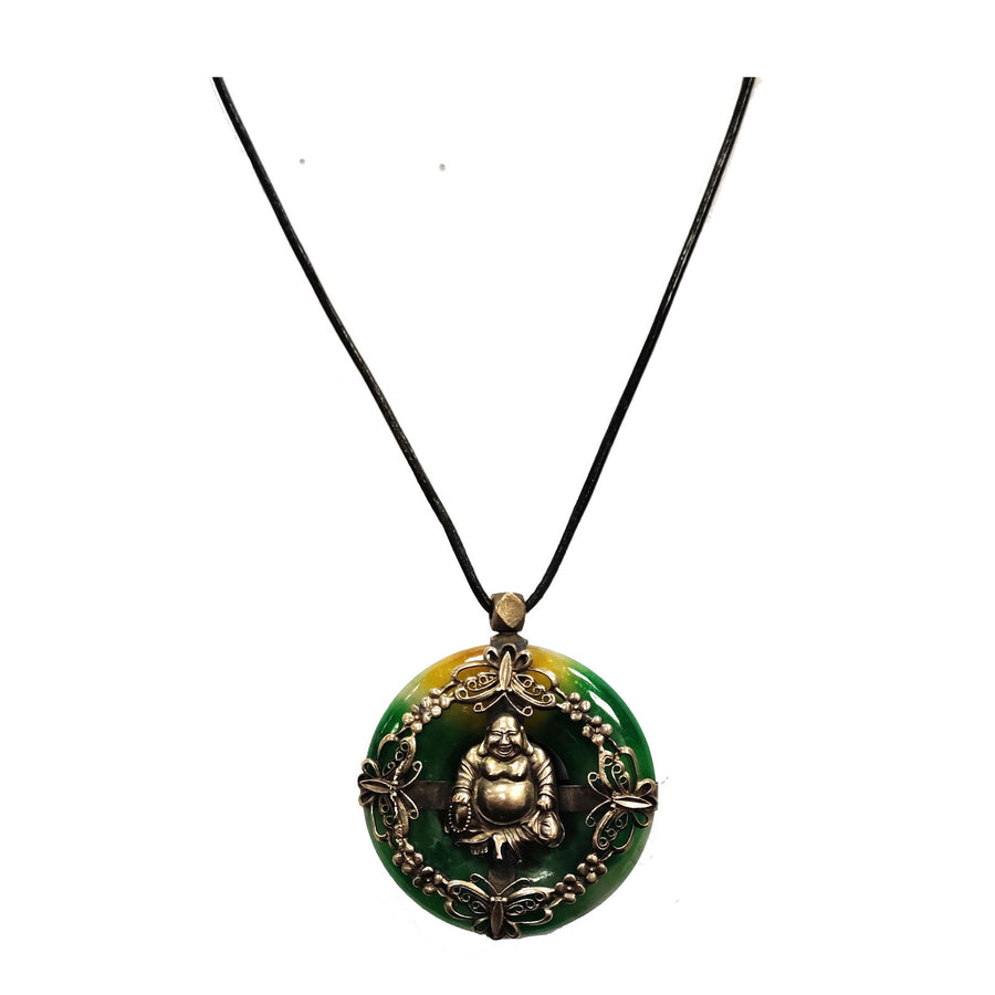 Vintage Round Buddha Jade Pendant Necklace