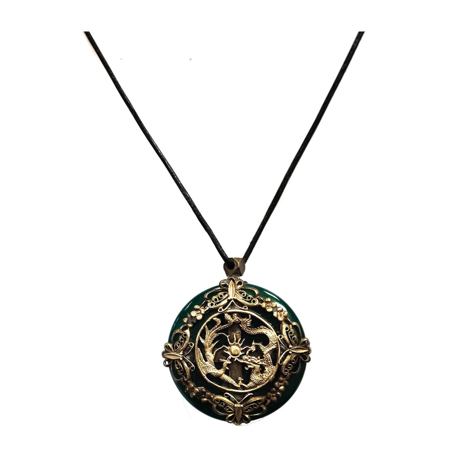 Vintage Round Dragon Jade Pendant Necklace