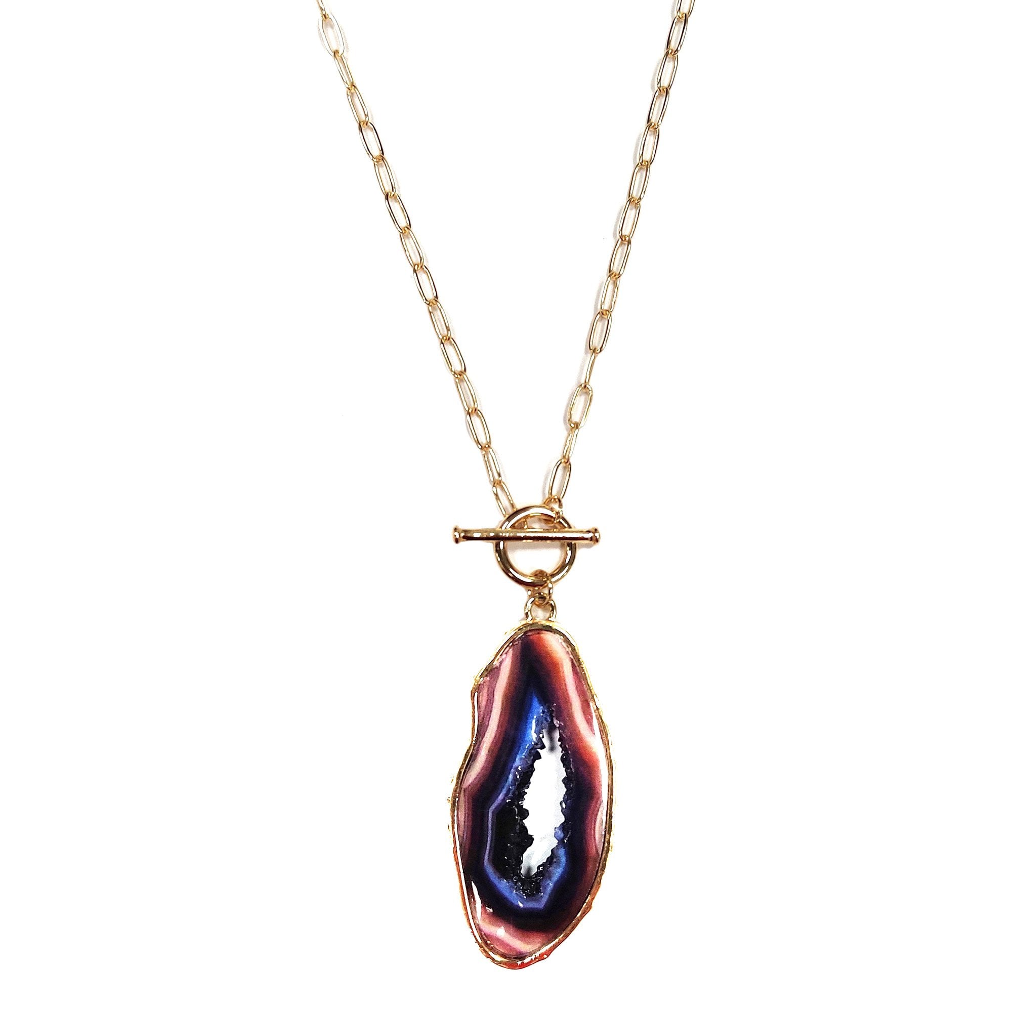 18 karat gold plated necklace featuring a striking agate stone pendant
