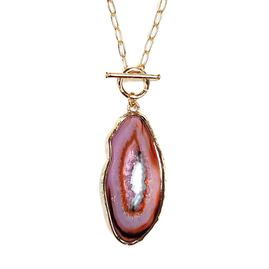Pink Agate Gemstone Pendant Necklace