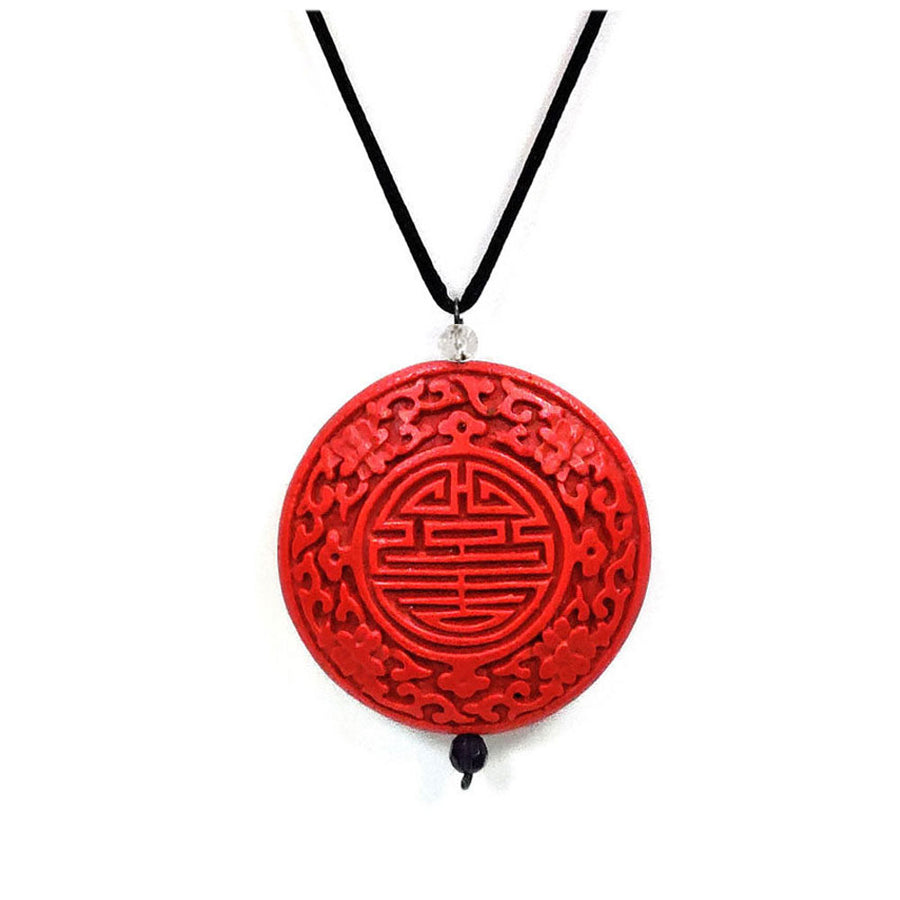 Cinnabar Red Round Pendant Necklace