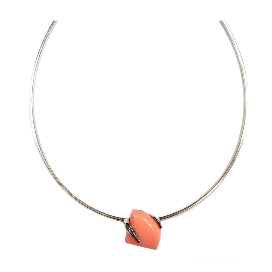 CORAL PINK STERLING SILVER COLLAR PENDANT NECKLACE