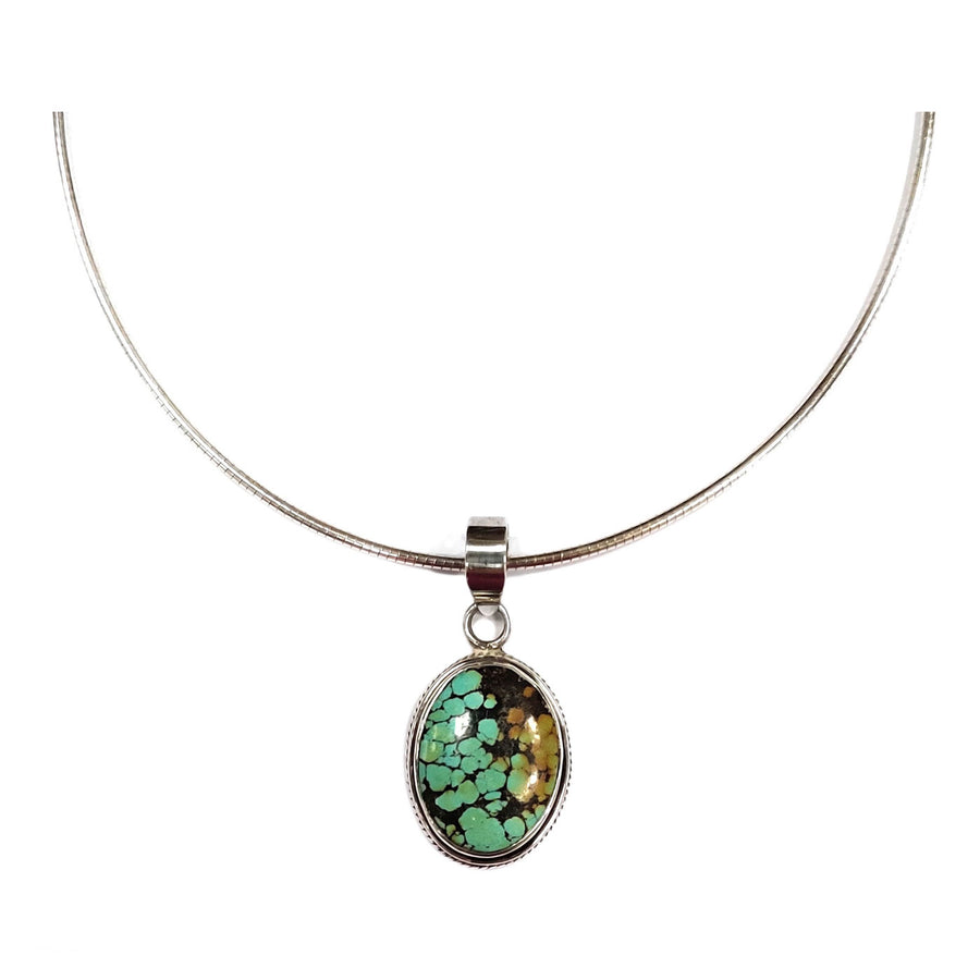 OVAL GENUINE TURQUOISE STERLING SILVER COLLAR PENDANT NECKLACE