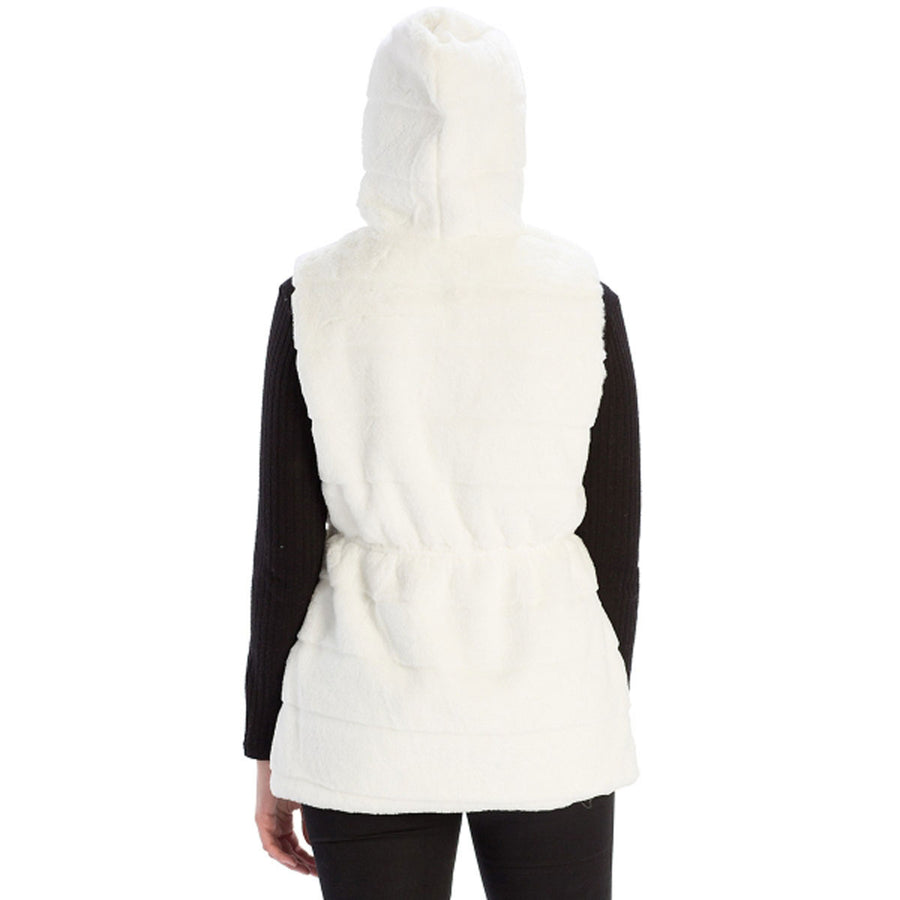Stylish White Long Hooded Faux Fur Vest