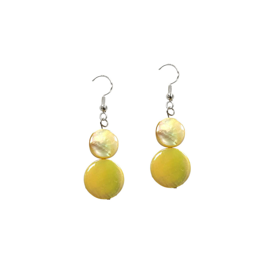 Genuine Mother of Pearl Yellow Double Disc Earrings