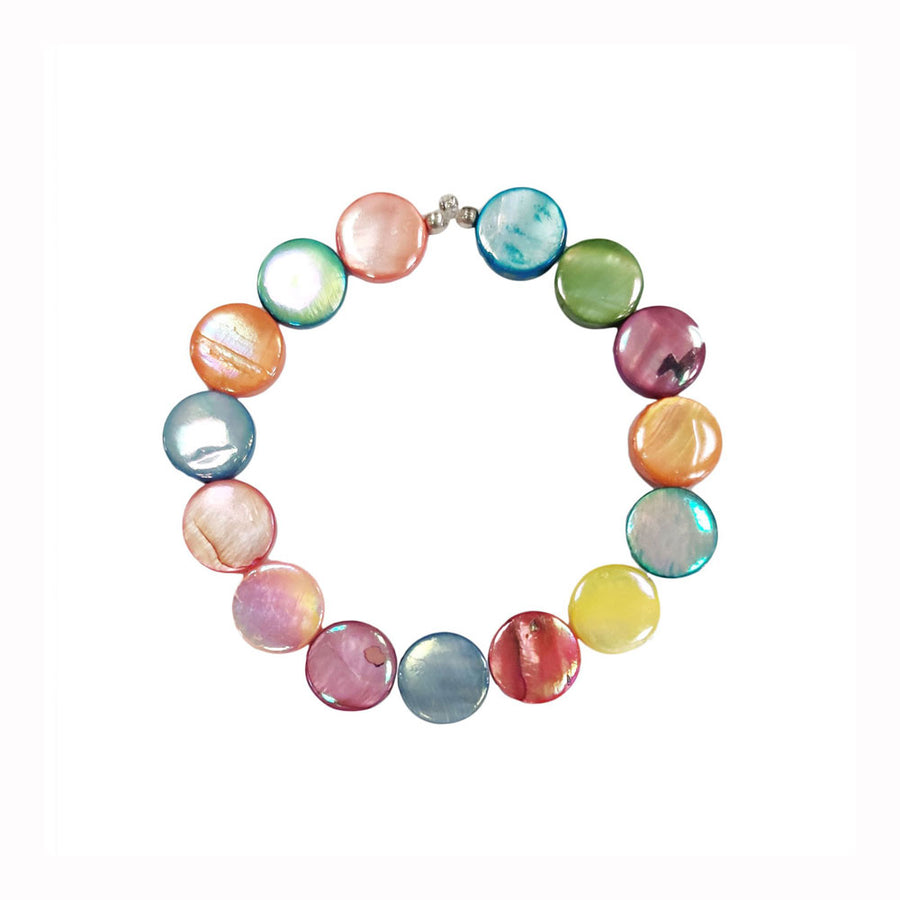 Genuine Mother Of Pearl Coin Stretch Bracelet