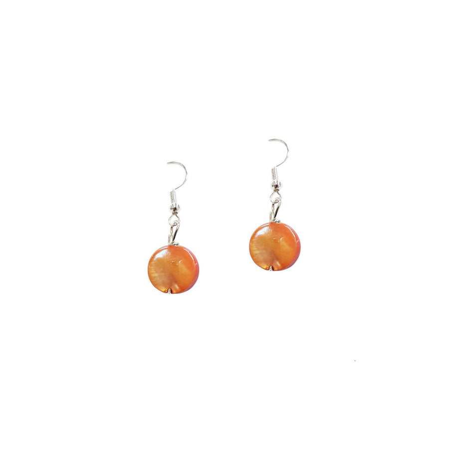 Genuine Mother of Pearl Orange Small Dangle Earrings