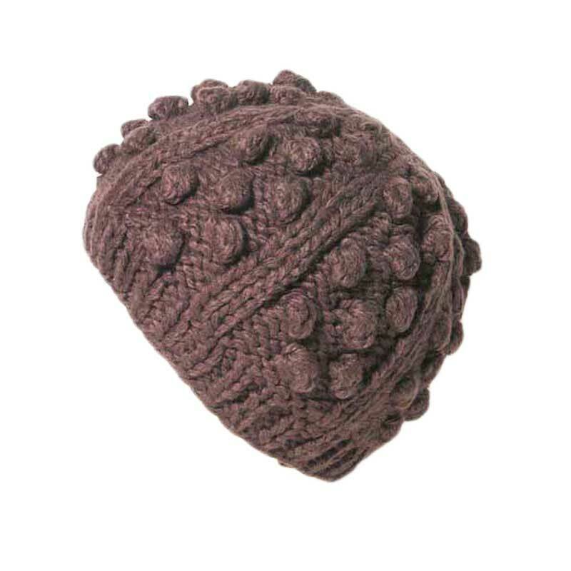 Brown Bobble and Rib Knit Beanie Hat