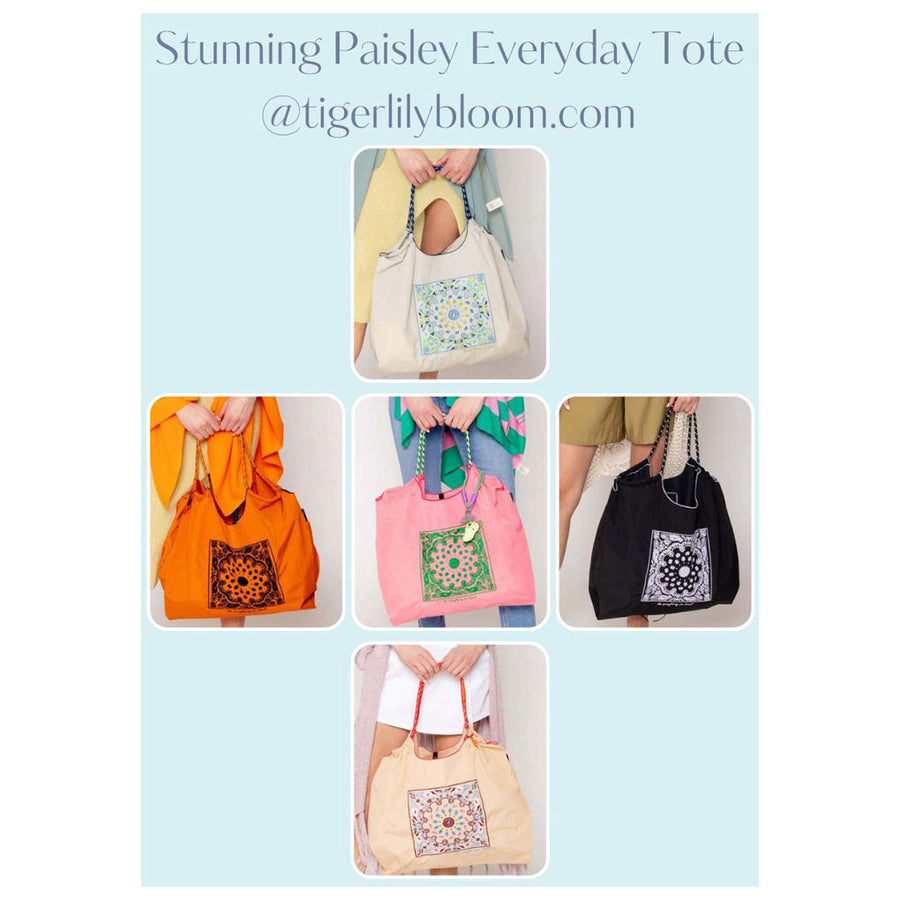 Pink Green Paisley Pattern Rope Nylon Tote Bag