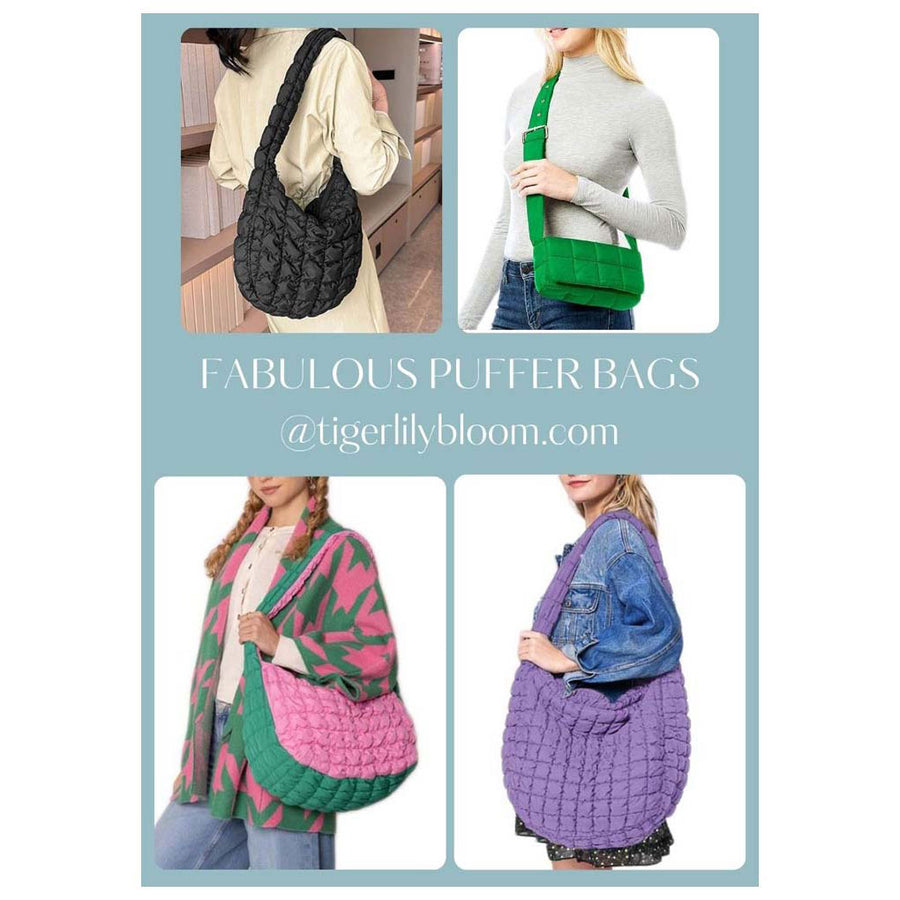 Pink Green Quilted Puffer Shoulder Bag