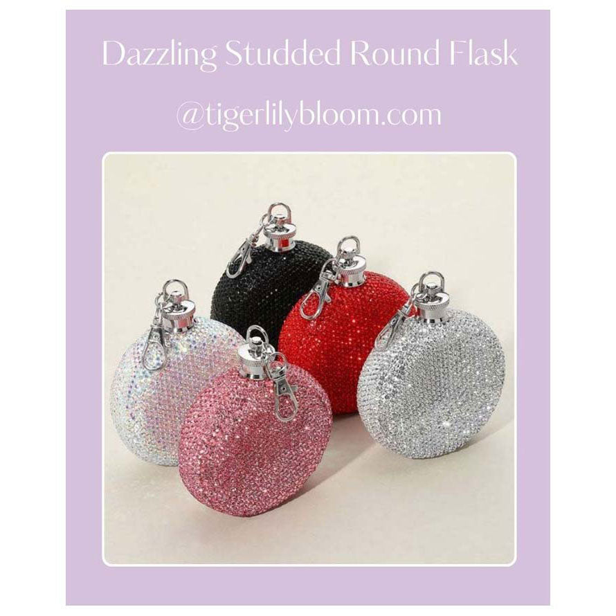 Pink 3 Oz Bling Studded Stainless Steel Round Flask