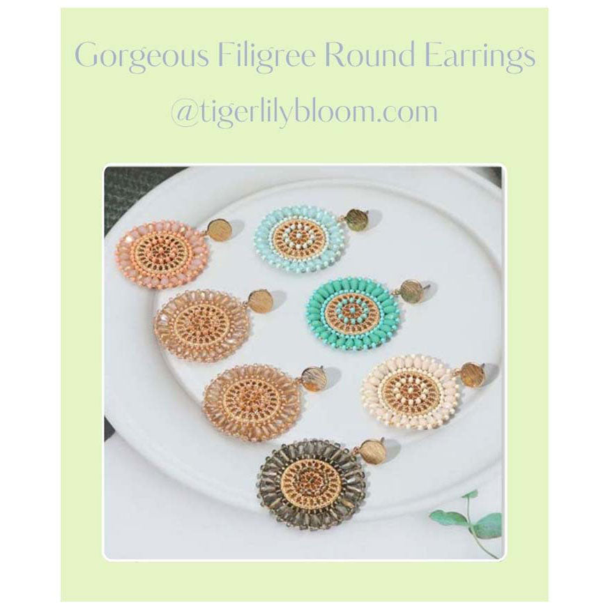 Boho Peach Faceted Beaded Round Dangle Earrings