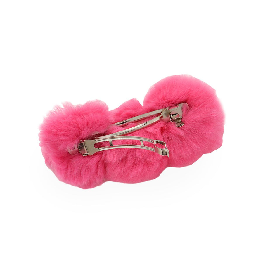 Soft Pink Faux Fur Triple Pom Pom Barrettes