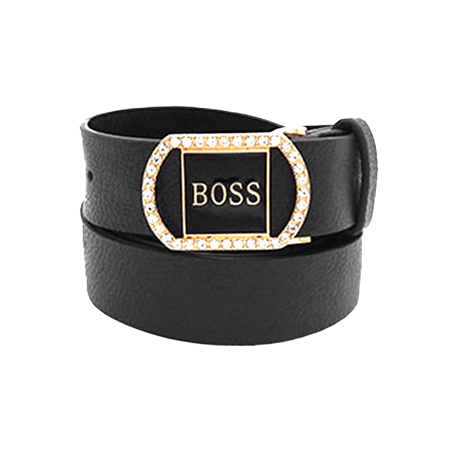 Dazzling Boss Black Leather Buckle Belt