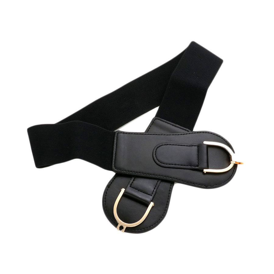 Chic Black Metal Buckle Stretch Elastic Belt