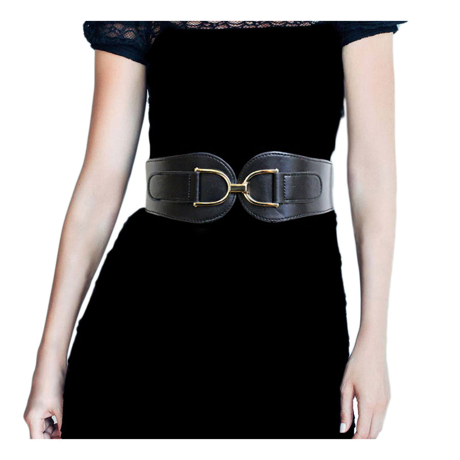 Chic Black Metal Buckle Stretch Elastic Belt