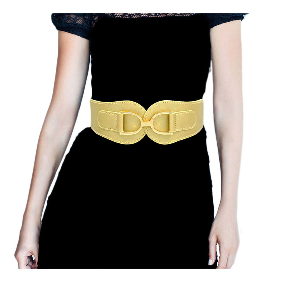 Chic Black Metal Buckle Stretch Elastic Belt