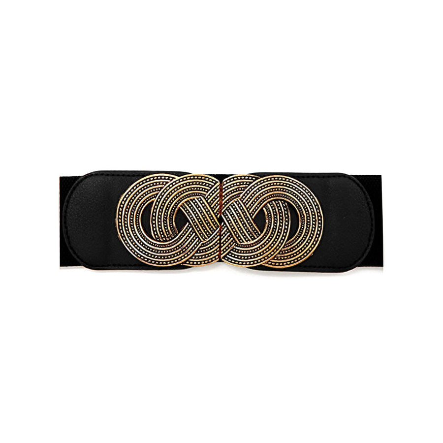 Black Gold Interlocking Circle Buckle Wide Elastic Belt